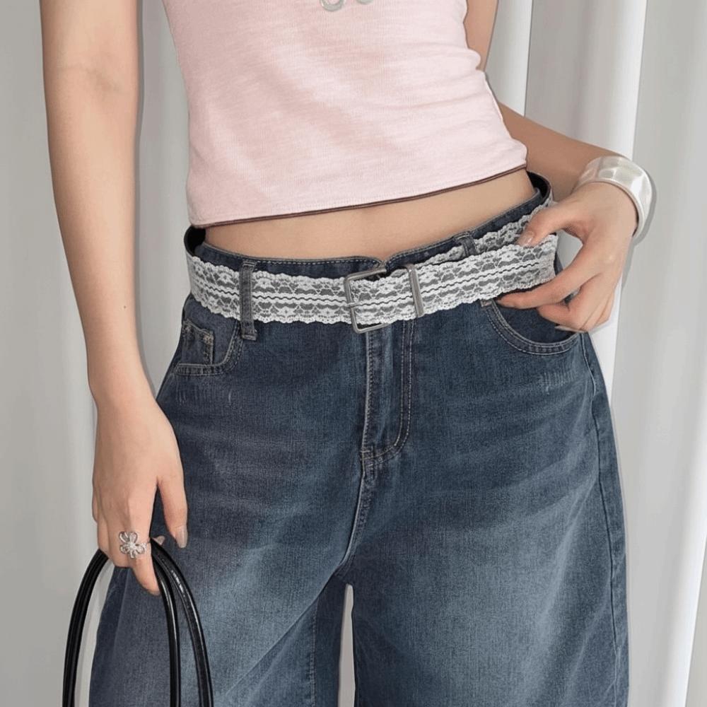 Beautiful Lace Waist Belt Leather Jeans Belts Elegant Lace Waistband  for Women Skirts and Jeans