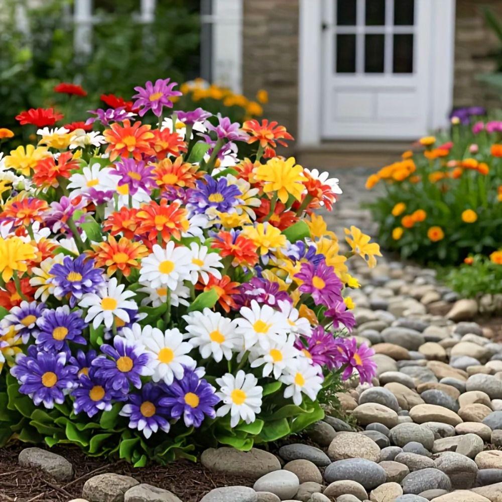 Multicolor Artificial Outdoor Sunset Mums Flowers 21 Heads Simulated Flower for Wedding Decoration