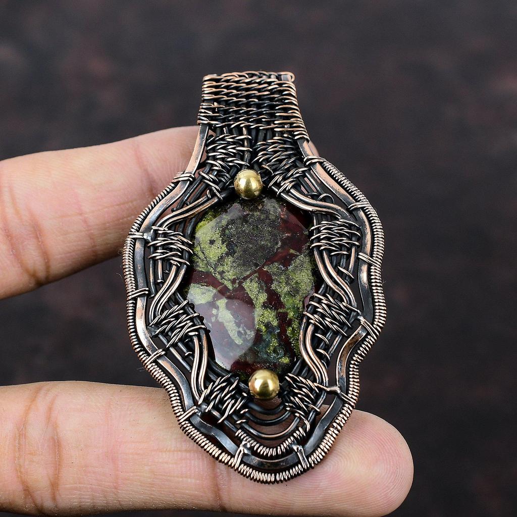Dragon Bloodstone Pendant Copper Wire Wrapped Pendant Gemstone Copper Jewelry Handmade Brand New Pendant Dragon Bloodstone Jewelry For Gift