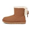 Classic Double Bow Mini Warm Classic Mini Double Bow Plush Short Snow Boots Women Boots Chestnut 1127130-CHE