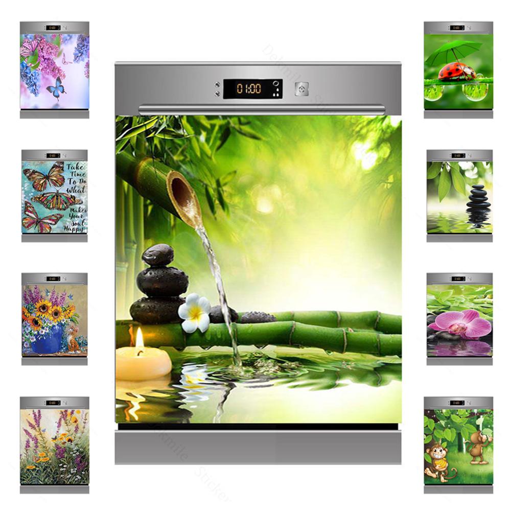 3D бамбуковая текущая вода, свеча, камень, посудомоечная машина, холодильник, морозильная наклейка, детская художественная крышка двери холодильника, обои, кухонный декор