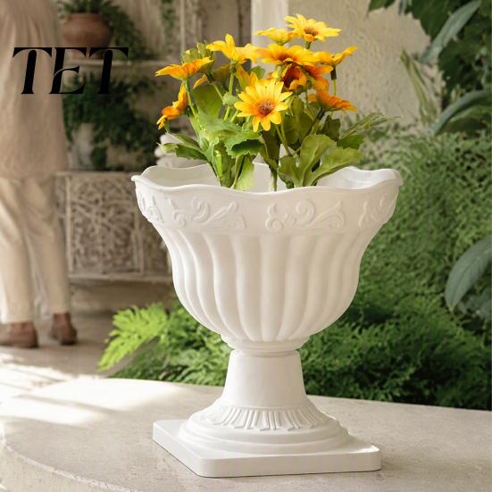 Large Plastic Planter White Urn Pot, Tall Vintage Roman Column Flowerpot, Decorative Flower Pot Plant Container for Indoor Outdoor Garden Front Porch