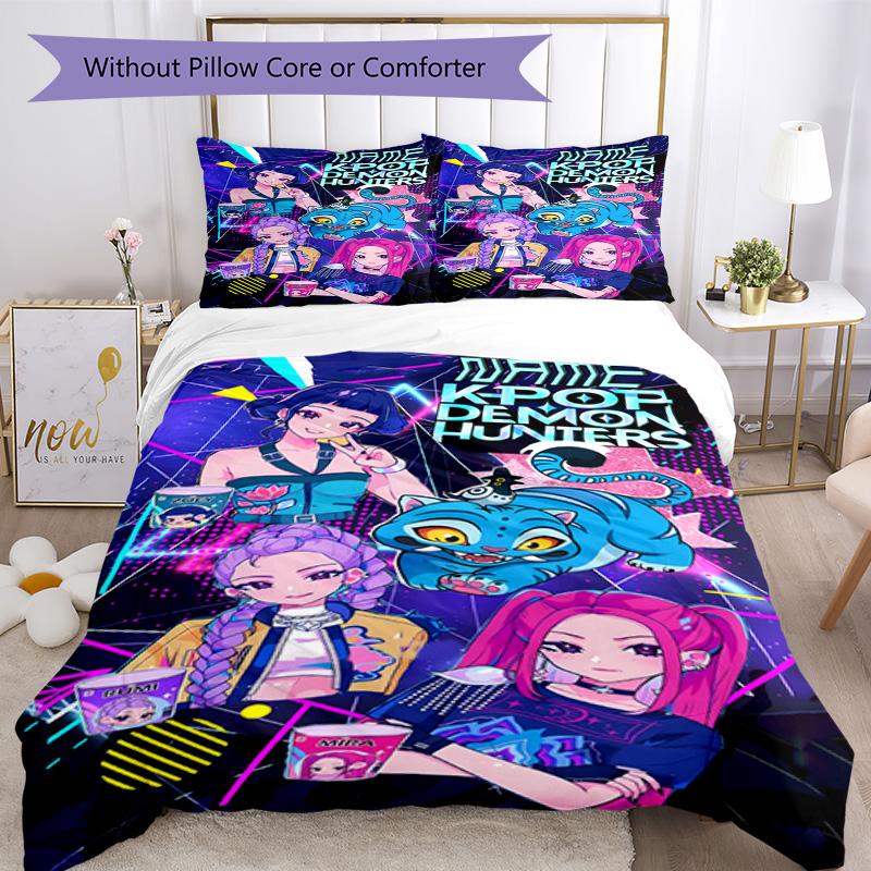 K Pop Demon Hunters Customize your name Bedding Set Breathable Duvet Cover with Pillowcases Home Decoration Birthday Gift