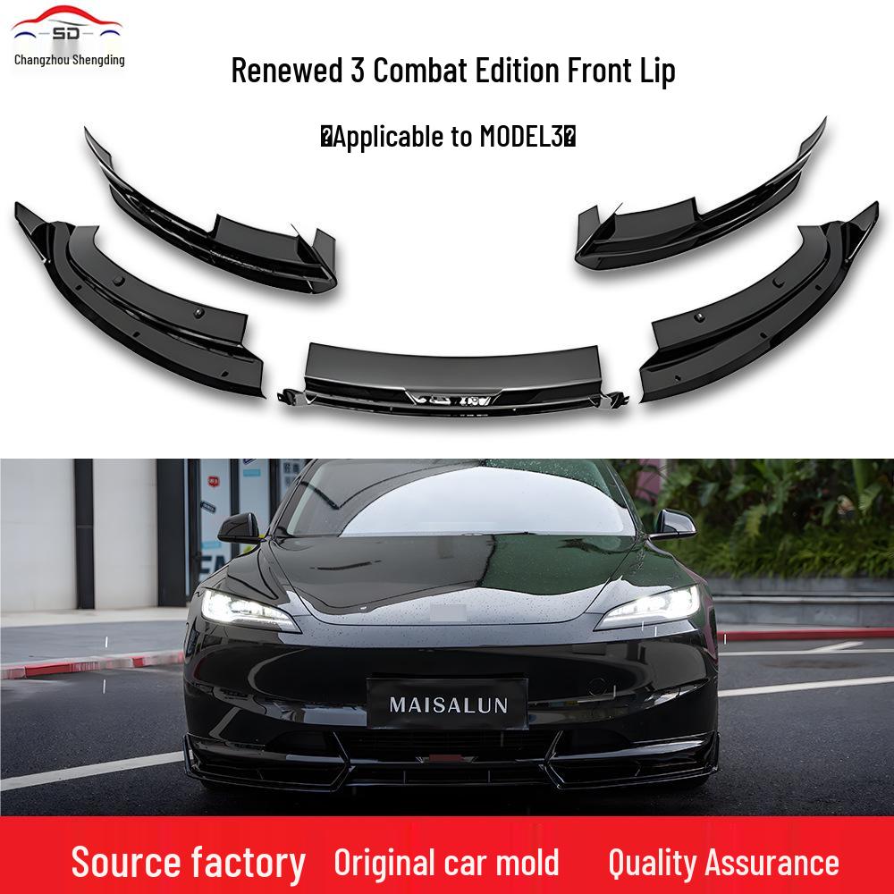 Глянцевый Черный Передний Сплиттер для Tesla Model 3 2024+ Издание Fighter, Высокое Качество.