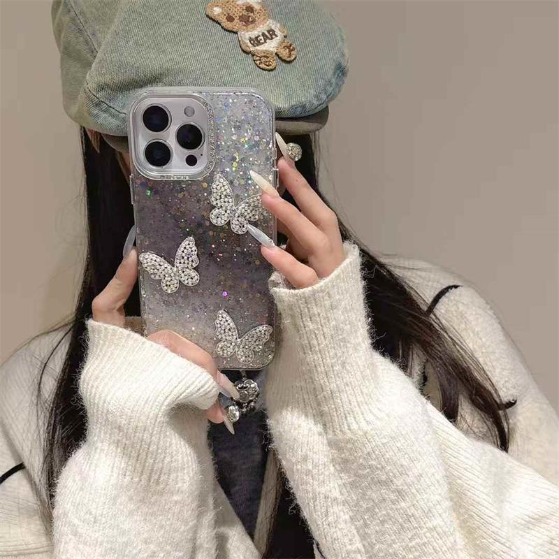Чехол для iPhone 16 Pro Max Diamond Glitter Butterfly для iPhone 16 15 14 13 12 11 Pro Max Plus Diamond Lens Protection Противоударный чехол