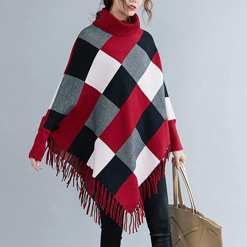 Накидка шаль летучая мышь рубашка летучая мышь вязаный свитер женское пальто топ толстый осень и зима новый стиль темперамент шоу тонкий высокий воротник кисточка