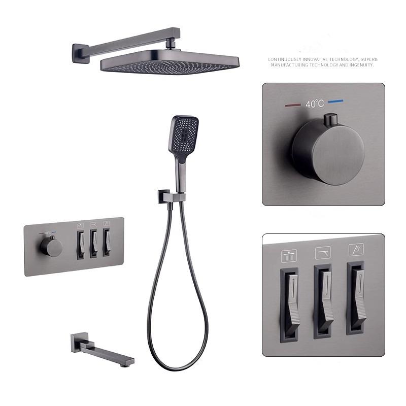 Термостатический смеситель для душа и ванны с отделкой под шлифованное золото, встраиваемый, серый, с функцией тропического душа