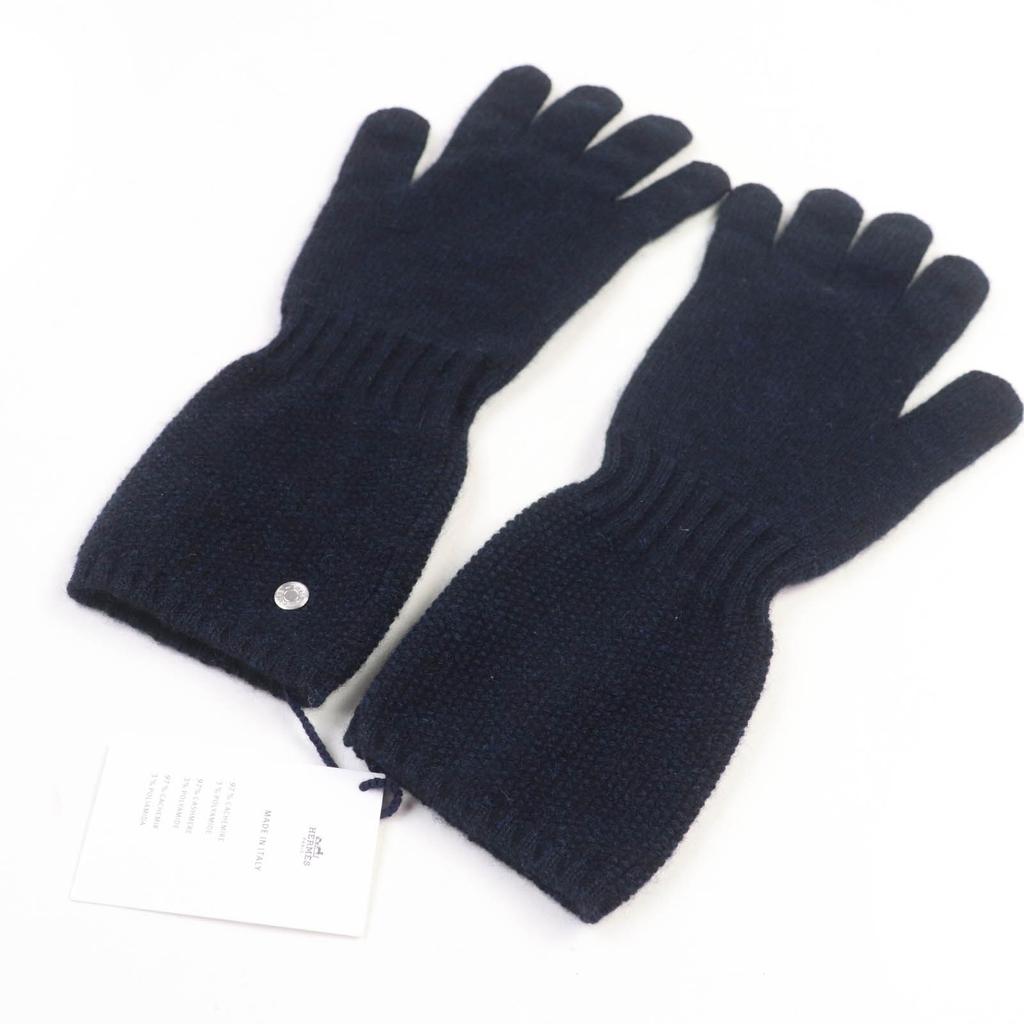 Pristine HERMES gloves Serie Metal Knit Navy cashmere Women S Used