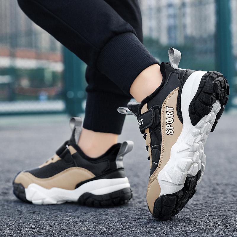 28-39 Детские зимние большие липучки с бархатом теплые модные спортивные и повседневные хлопковые ботинки зимние сапоги