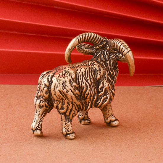 Латунная фигурка козла, винтажная модель овцы с длинным рогом, мини-статуэтка животного из металла, скульптура