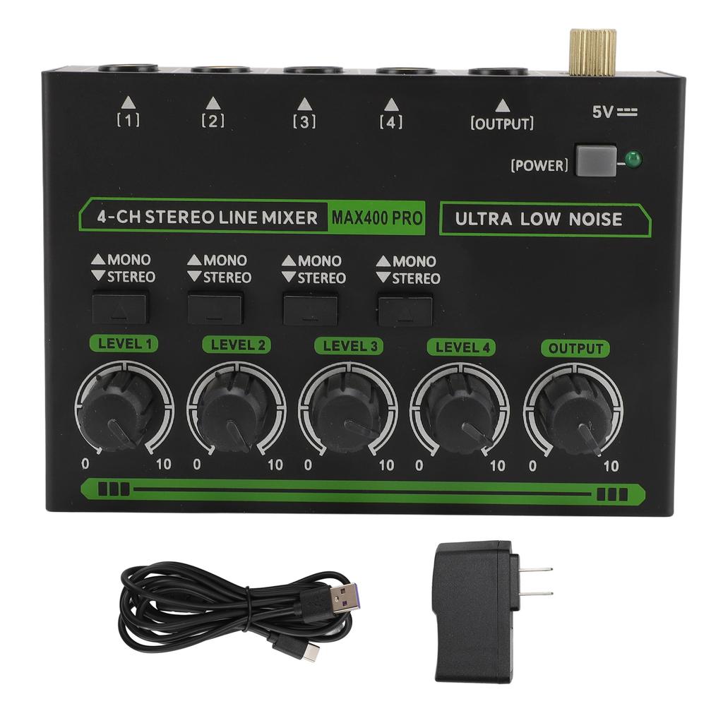 4-канальный микшер 6,35 мм 4 входа 1 выход Профессиональный компактный стерео микшер с RGB подсветкой для студии 