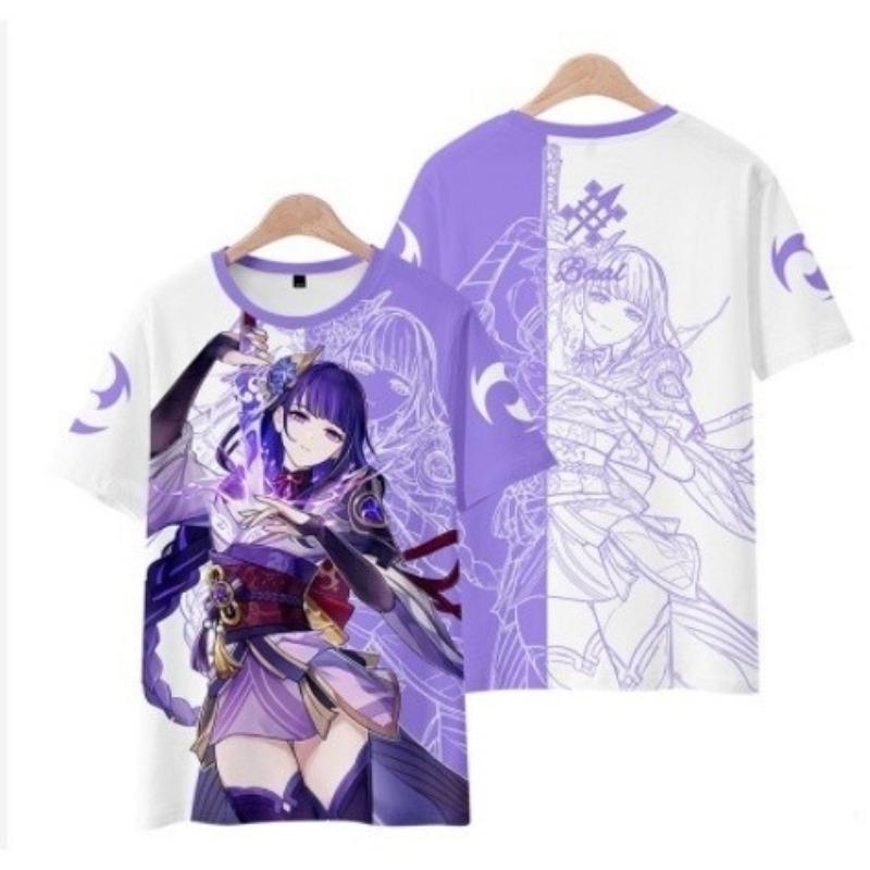 Летняя новинка Round God Genshin Impact Raiden Shogun Baal футболка мужская модная женская свободная 3D-печать короткий рукав футболка нейтральный повседневный топ