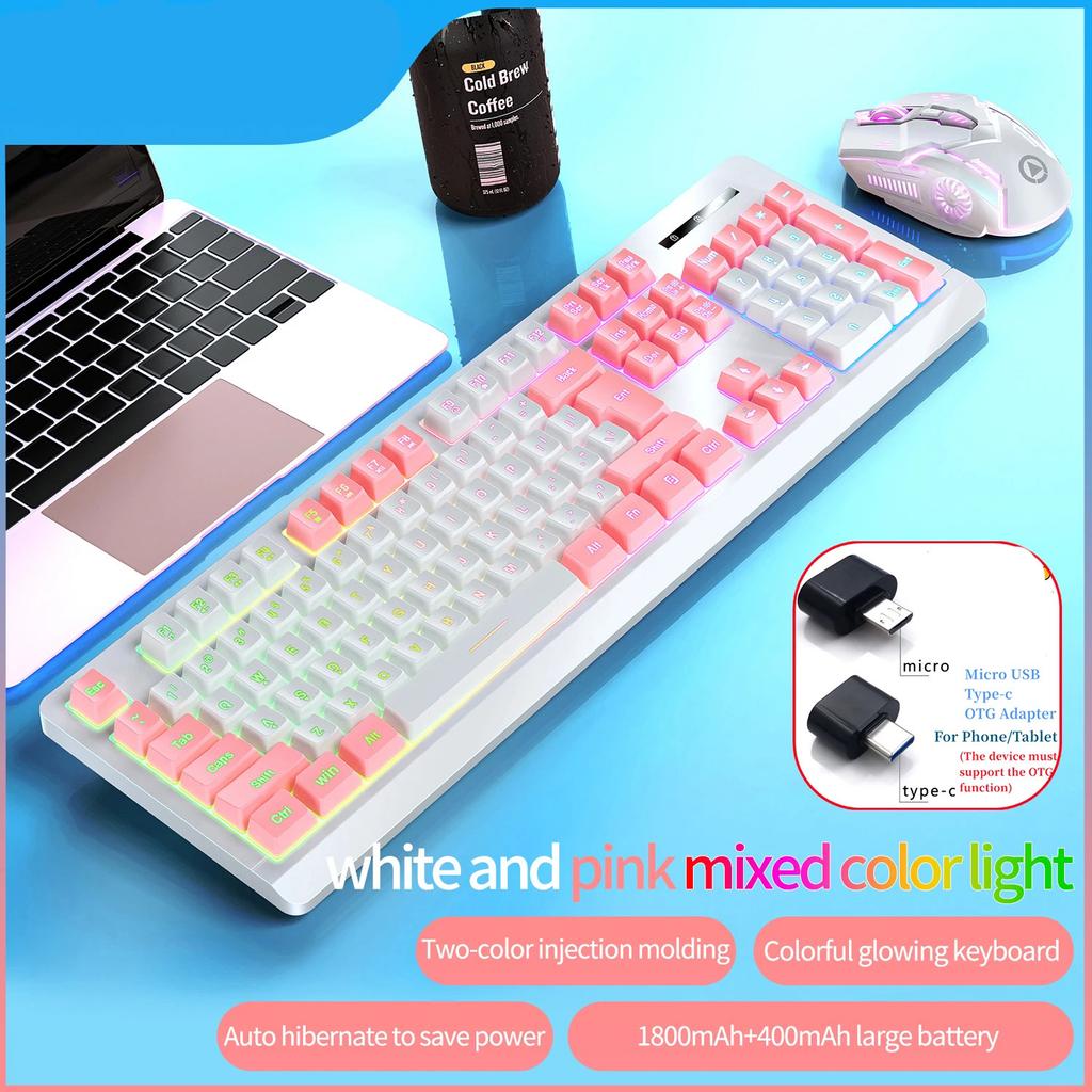 Wireless Keyboard Mouse Kit Rechargeable 2.4G 104 Keys Glow Backlight Gaming Keyboard and Mice Combos For Office Design Game