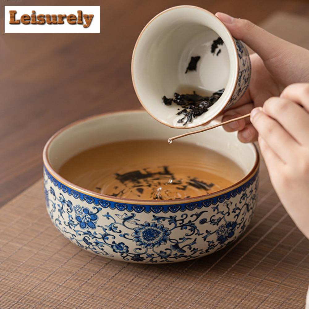 1000ml Blue and White Ru Kiln Porcelain Jianshui Luxury Tea Wash Writing-brush Washer Tea Residue Barrel Chaxi Equipment Craft