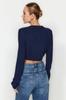 Women's Fashion Stylish Cardigan Navy Blue Super Crop Basic Knitwear Cardigan