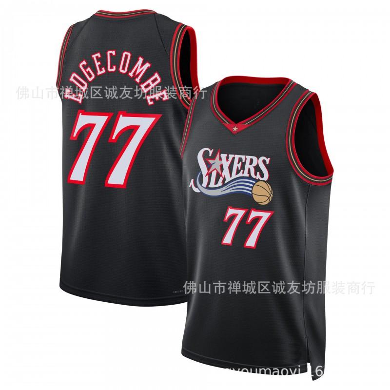 Вышитая баскетбольная майка 76ers 77 Edgecombe Сине-белая Дышащая Командная Спортивная Одежда