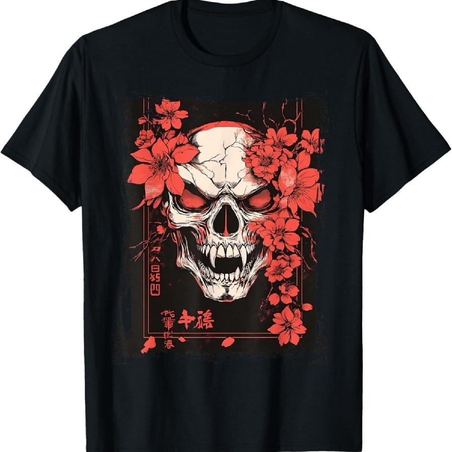 Demon Face Skull Japanese Art Devil Oni Harajuku Aesthetic T-Shirt1