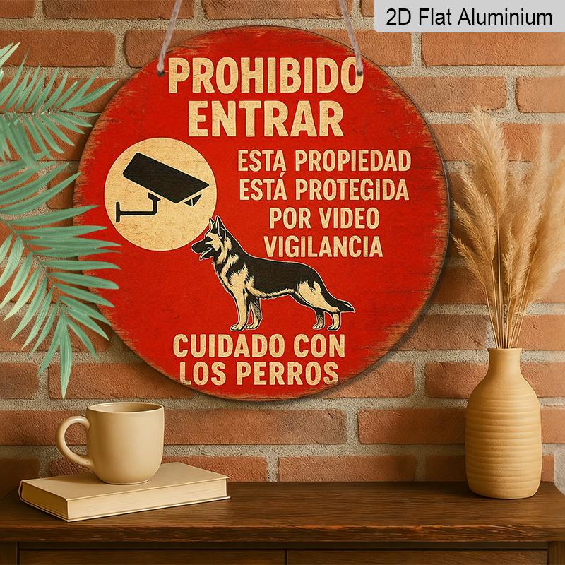 2D Flat, 1pc 7.87*7.87 Inch Round Aluminum Sign, "No Entry, Beware of Dog, Under Surveillance" Vintage Aluminum Plaque, Safety Warning Decorative