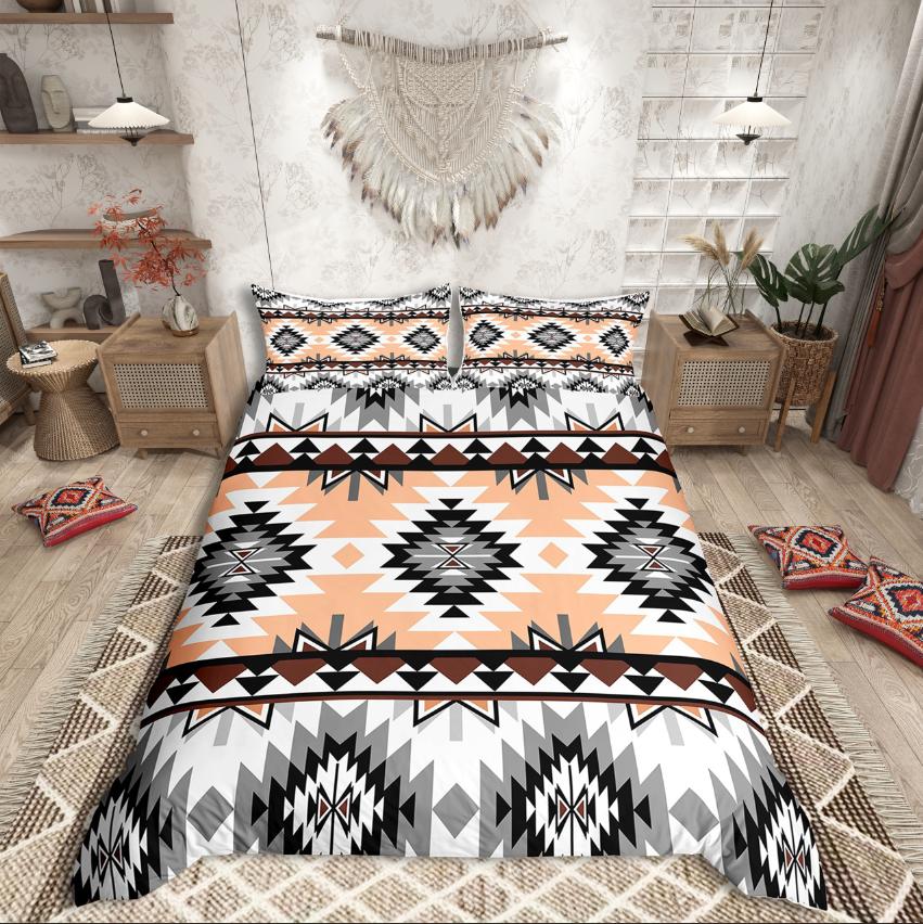 Homewish Tribal Aztec Duvet Cover Set,Bohemian Theme Bedding Set for Teens,exotic Style Decor