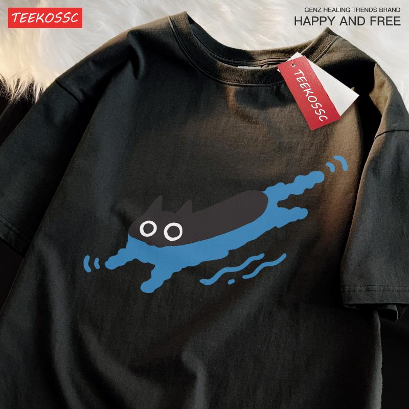 Парные футболки для плавания, черная кошка, ныряние, короткие рукава, футболка для мужчин, дышащая, повседневная, из чистого хлопка, свободные топы, футболки мужские