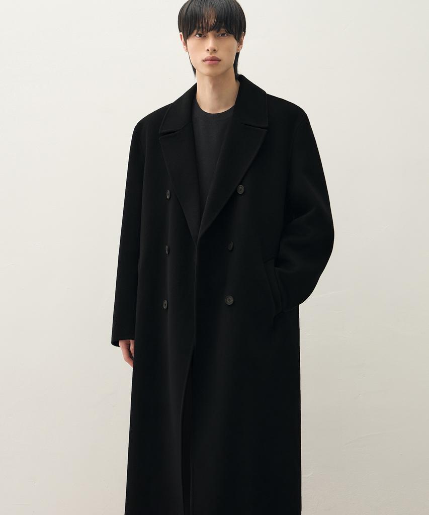 Draw Fit Handmade Cashmere Double Robe Coat [Black]