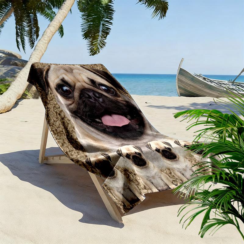 Bulldog Print Beach Towel, Large Soft Quick Dry Towel for Beach Camping Swimming