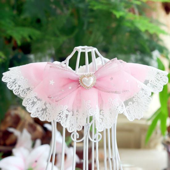 Cat Lace Collar Faux Pearl Decoration Soft Comfortable Pet Cat Dog Bowknot Saliva Towel Daily Collocation