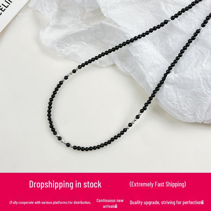 Ожерелье из стерлингового серебра 925 пробы с бусинами из черного агата, корейский стиль, чокер для женщин