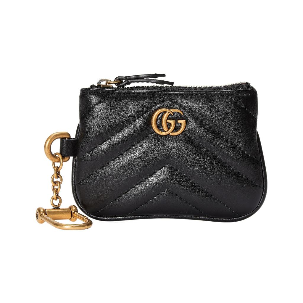 Gucci Серия GG Marmont Marmont Золотой Логотип Молния Кожаный Чехол для Ключей Кошелек Женский Чехол Черный Белый 698787-UM8ET-9063