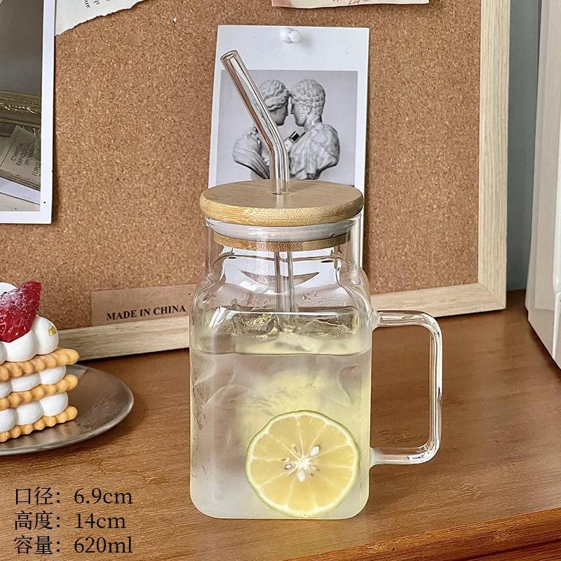 1pc 20oz Mason Jar Cups with Lids and Straws Glass Mugs Iced Coffee Tumbler with Straw Summer Drinkware Home Kitchen Items Tool
