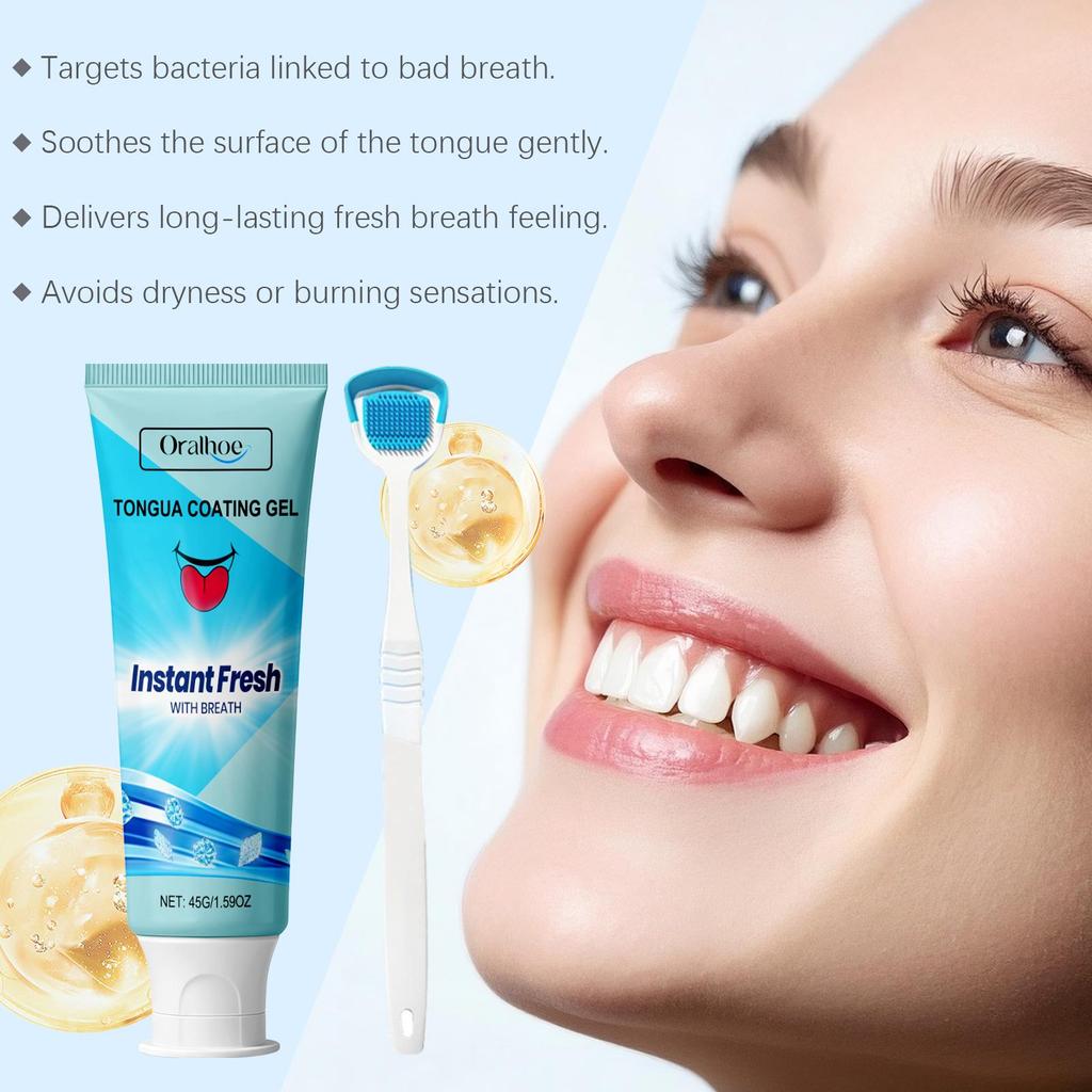 Oralhoe Гель для чистки языка с скребком, длительная свежесть дыхания, борется с неприятным запахом изо рта, средство для гигиены полости рта, очиститель языка 45 г