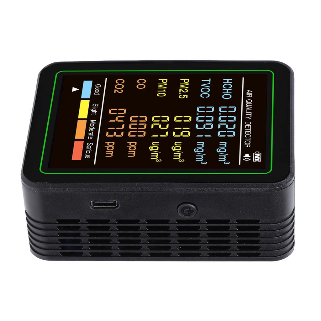 6-в-1 Монитор качества воздуха с обнаружением CO CO2 TVOC HCHO PM2.5 PM10, Инфракрасный датчик, Цветной ЖК-экран, Портативный, для дома