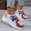 Fashion Shining Crystal Printed Flats for Women 2024 Autumn Breathable Knitted Platform Sneakers Woman Soft Bottom Non Slip Sports Shoes