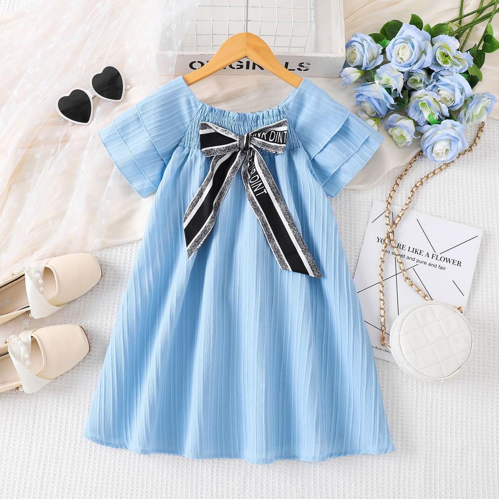Girls' Bowknot Print Dress - Summer Children's Fashion Princess Dress