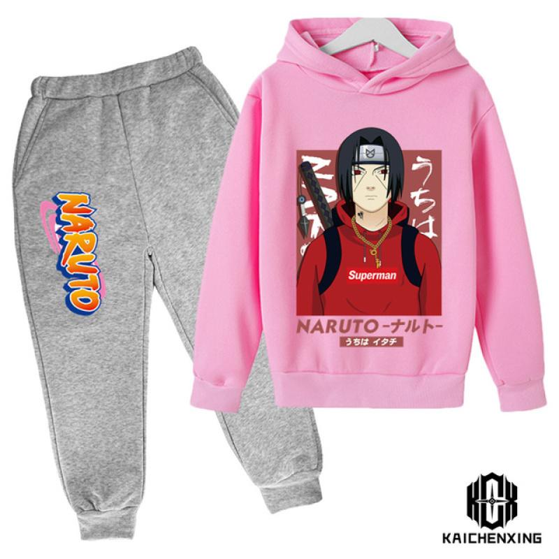Комплект с капюшоном Наруто, детская одежда, одежда для маленьких девочек, повседневные свитера с капюшоном, детская одежда с капюшоном + брюки, 2 шт.