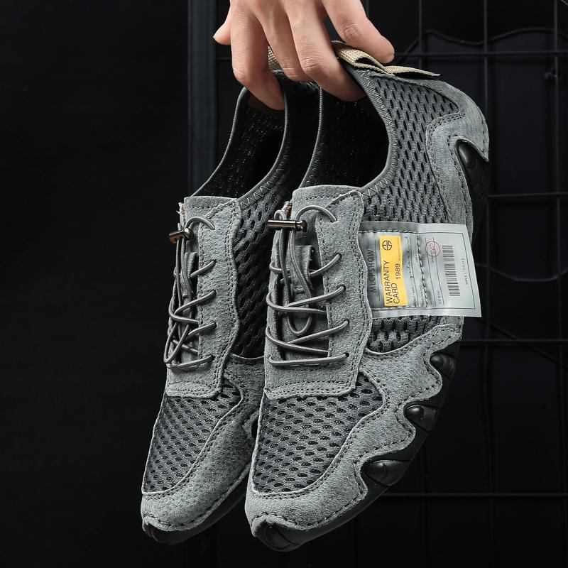 Мужская повседневная обувь Кожаные леггинсы с дышащей сеткой для вождения автомобиля Мужская спортивная кожаная обувь