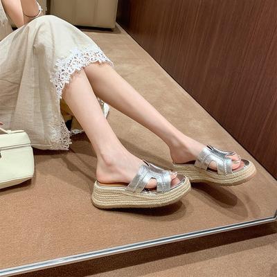 1203 версия хай-энд~ праздничные плетеные из джута сандалии на танкетке с толстой подошвой для пляжа женские сандалии