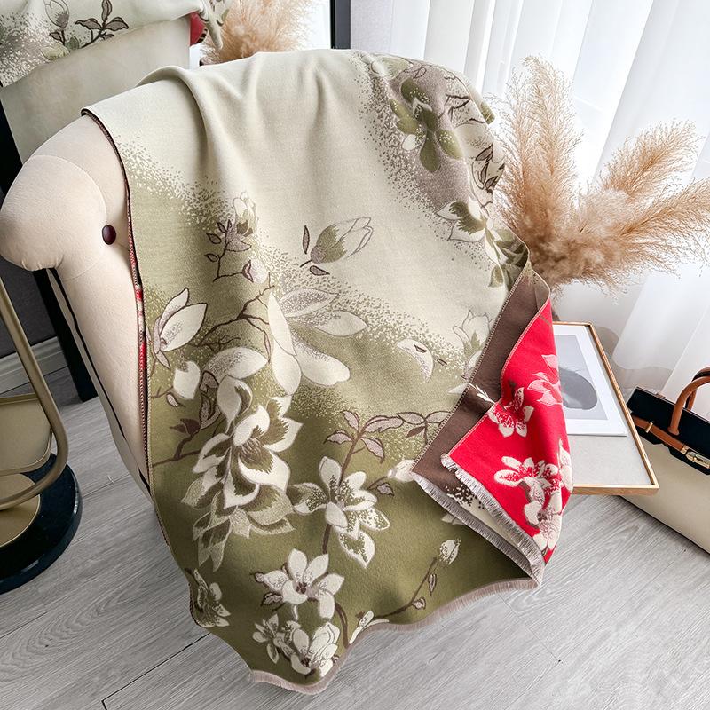 Autumn and Winter Jacquard Scarf Femininity Magnolia Imitation Cashmere Shawl Thickened Warm Scarf