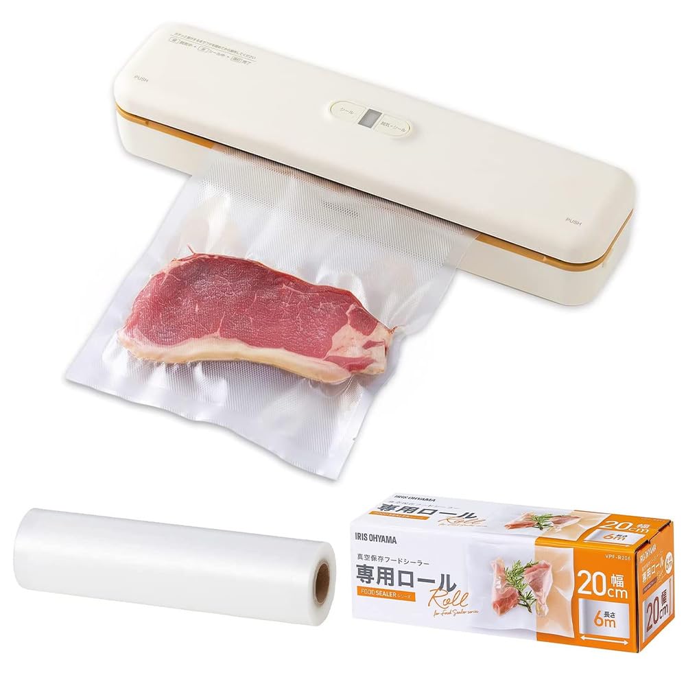 Sealer Dedicated Iris Ohyama Food Sealer Vacuum Packer Easy 50kPa Dedicated Roll Width 20cm X Length 600cm [Food + Roll] +