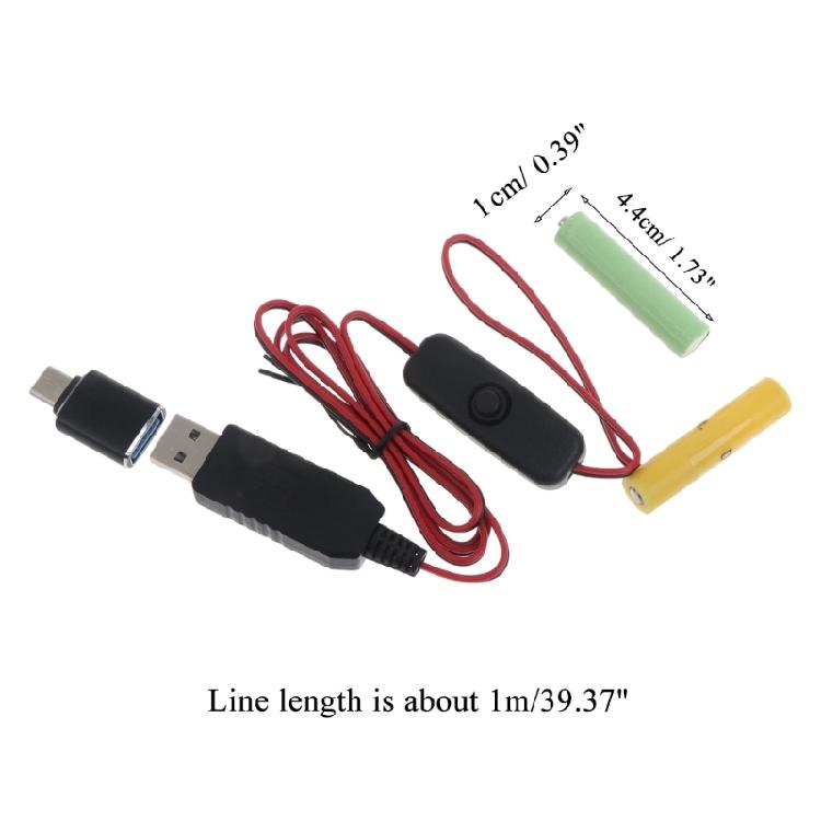 Кабель-переходник Type C/USB на 3V LR03/AM4/LR03 Заглушка-батарейка с переключателями