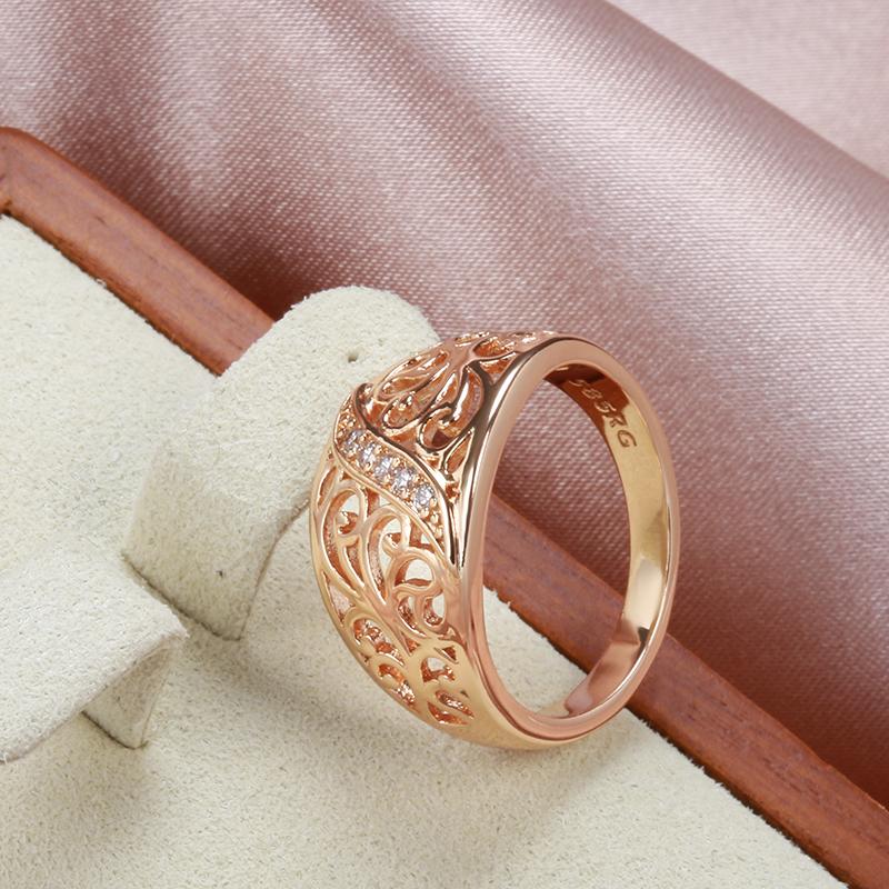 Trend Ring Rose Gold Micro Wax Inlay Natural Zircon Hollow Flower Ring For Women Vintage Wedding Jewelry