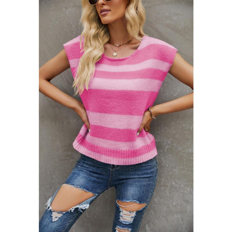 Весенне-осенняя женская футболка в полоску, свитер соответствующего цвета, модный свободный жилет без рукавов, свитер