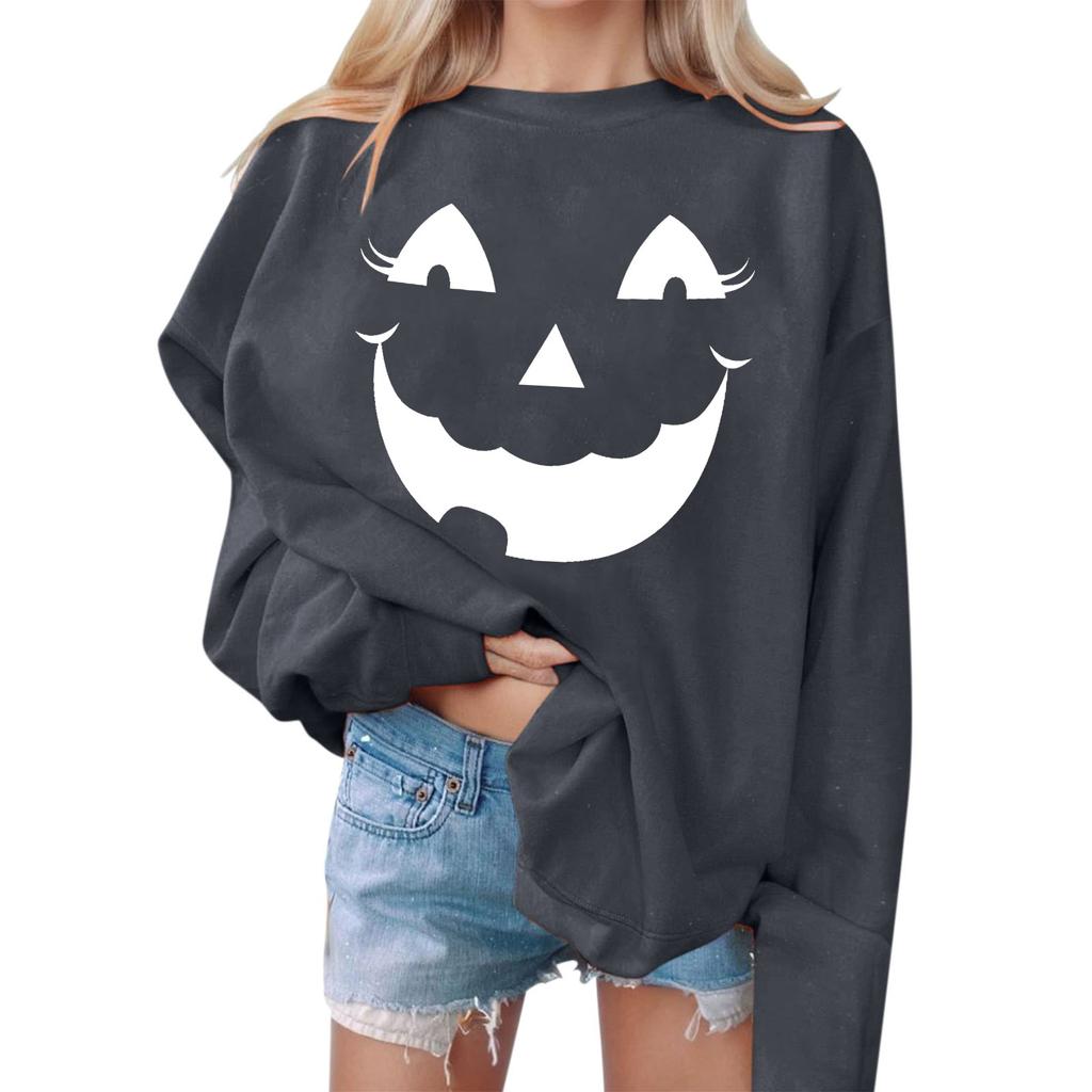 Women's Casual Fashion Halloween Print Long Sleeve O-Neck Sweatshirts Pullover Top