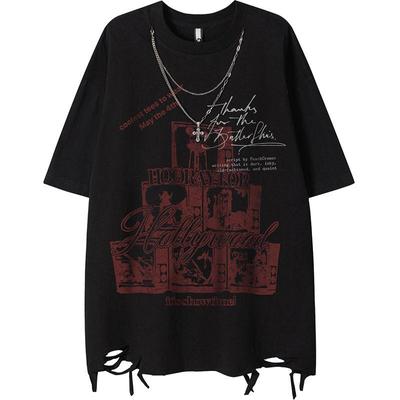 Модные уличные футболки с короткими рукавами и круглым вырезом, рваные, с ожерельем, женские летние свободные повседневные топы-пуловеры для пар