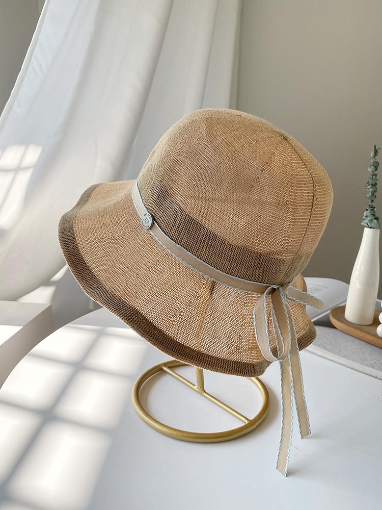 Sun hat elegant bow fungus edge sweet bucket hat breathable cotton and linen sun hat big brim sun hat tide