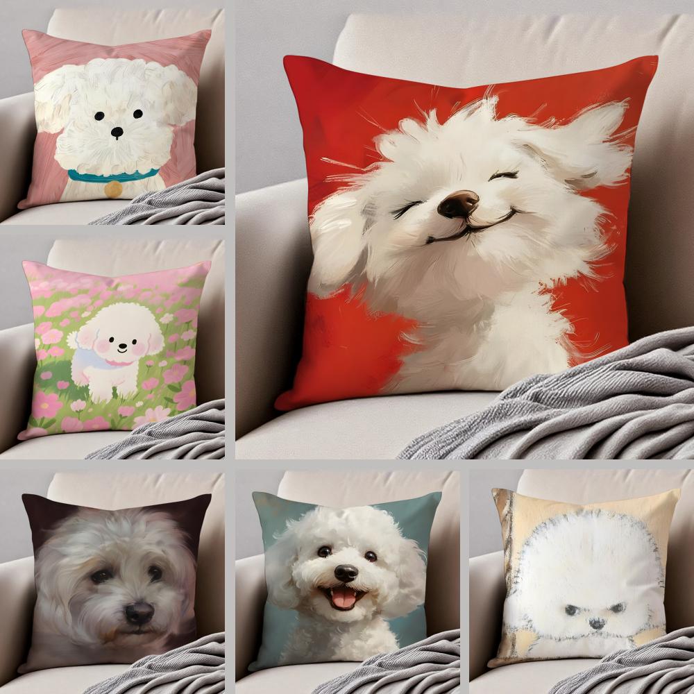 Cute Bichon Frise Pet Cushion Cover Throw Pillow Cover Hidden Button Durable Polyester Chair Cushion