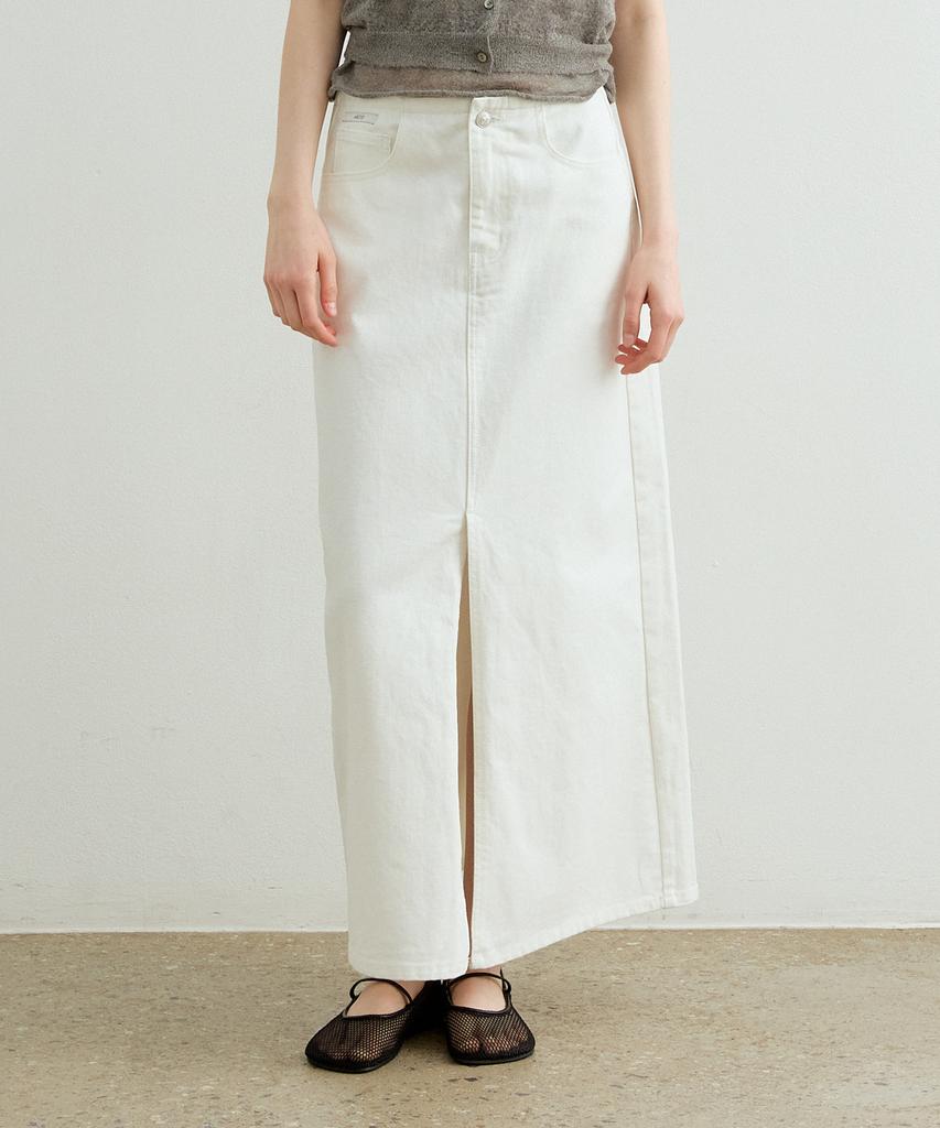 Artid Slit Denim Long Skirt_White