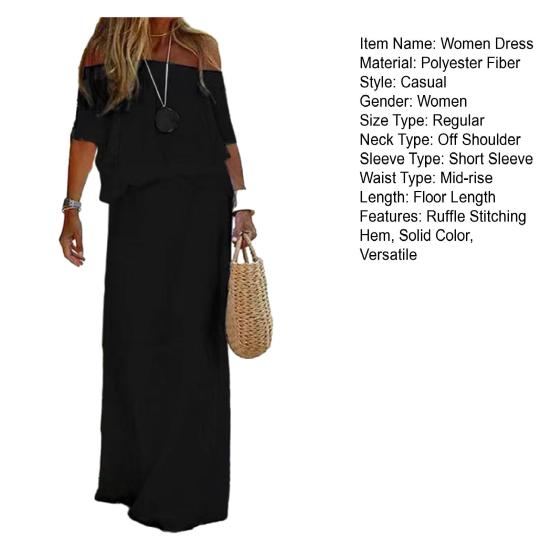 Повседневное платье с открытыми плечами, с короткими рукавами, эластичной талией, женское платье, однотонное