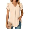 Summer Minimalist Women's V-neck Petal Sleeve Shirt Women's Blouse Short Sleeve Tops