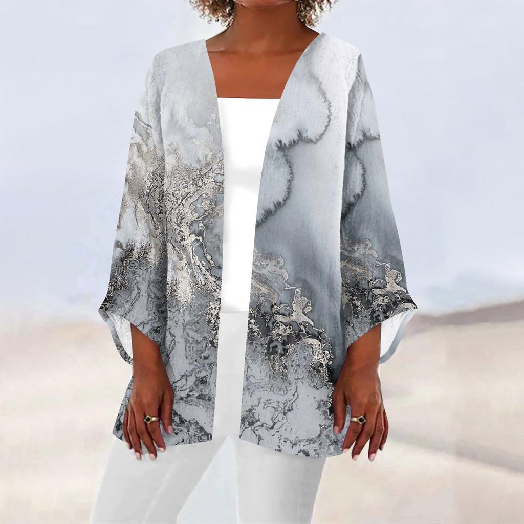 Women's Casual Fashion Caot Retro Printed Lightweight Medium Length Jacket Cardigan
